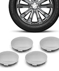 Pack Of Four Universal Car Wheel Center Hub Covers Snap On Silver Rim Caps with 2.36 inch diameter, rust-resistant design.
