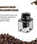 Automatic Electric Espresso Portafilter Knock Box With Touchless Sensor And No Sweat Dry Ground Cleanup For Your Home Bar Pro Or Cafe Crew Easy Machine Setup showing cleaner with black top and clear base.