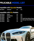 Sleek white car highlighting model list for 110 Amp Beefed Up Alternator Replacement For 2014 2017 Kia Soul L4 1.6L And 2013 2017 Hyundai Veloster With 110 Amp Output Fits Kia Forte Koup Forte5 Rio Models Includes Part Numbers 11609N 373002B760 2616559 373002B760RU compatibility.