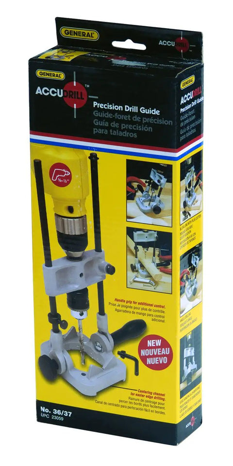 DIY Friendly Portable Precision Drill Guide For 3/8 And 1/2 Inch Drills box with built-in protractor and depth gauge