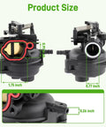 Product diagram showing Replacement Carburetor 799584 For 550EX 625EX 675EX 725Exi Engines With Air Filter Kit dimensions.