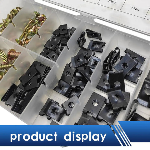 Auto Barn Essential 170 Piece Car Screw Clips Kit with black fasteners and retaining grommets for trim upgrades.