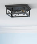 2 Light Industrial Square Flush Mount Ceiling Light Fixture For Kitchen And Hallway, Modern Black Farmhouse Ceiling Light Close To Ceiling E26, 2 Pack Sleek And Sturdy No Fuss
