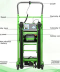 Heavy Duty Motorized Stair Climbing Dolly Features A Beefy 1250W Engine And Handles Up To 900 Lbs Of Cargo Easily On Inclines, showing adjustable speed and battery connection.