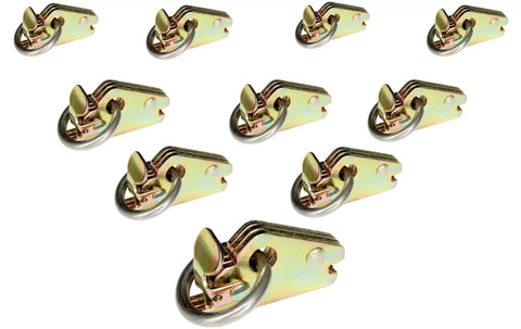 10-pack Beefy E-Track O Ring Tie-Down Anchors with spring loaded mechanism, industrial strength cargo tie downs for trailers and trucks.