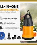 Hella Strong Submersible Sump Pump And Portable Utility Water Transfer Setup With 25 Foot Hose and Cord included in kit.