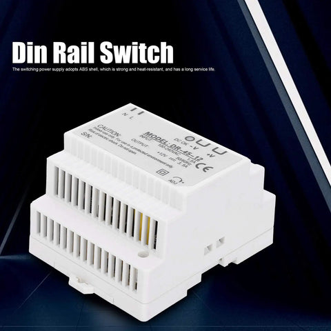 Beefy 45W 12V DIN Rail Switching Power Supply For Industrial Control, 100 240VAC Input, 12V Output, Single Output, Rugged ABS Housing, Plug And Play, Universal Electrical Conversion Component, white ABS DIN rail unit