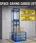 Total Beast Heavy Duty Electric Hydraulic Cargo Lift, Wall Mounted Rail Hoist Handles 2200 Lb Loads, Freight Elevator Platform with 9.8 ft height.