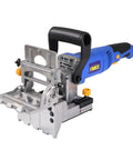 Pro Shop Grade Dual Spindle Dowel Jointer Woodworking Tool 710 Watt Motor showing precise alignment and depth dial.