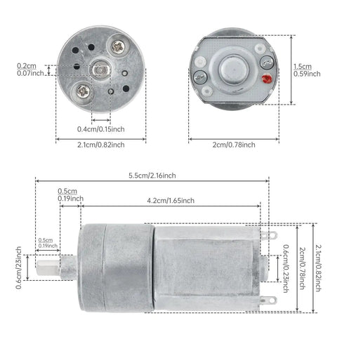 5V DC Gear Motor With Flat Shaft High Torque 11 RPM Output For Smart Door Lock, Vacuum Cleaner, And Robot Vacuum Go To Replacement Low Noise Brush Motor CW CCW shown with measurements