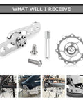 Silver Bike Chain Tensioner With Derailleur Hanger Chain Guide for Folding Bikes, Single Speed, aluminum alloy floating pulley set