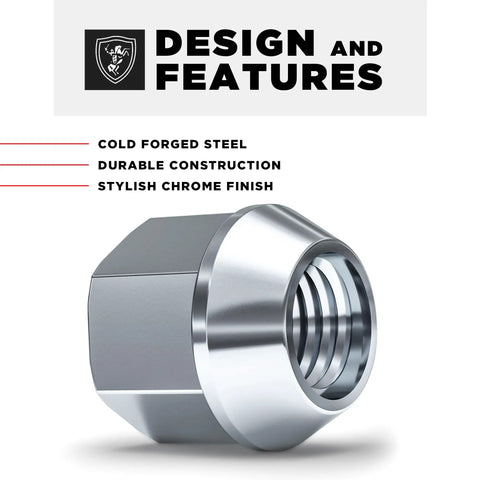 Zinc 1/2-20 Open End Bulge Acorn Lug Nut Heavy Duty 60 Degree Conical Seat For Select Aftermarket Or Factory Wheels 3/4 Inch Hex Cold Forged Carbon Steel 20 Count Pack with chrome finish