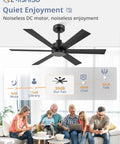 48 Inch 6 Blade Ceiling Fan No Light Black Finish With Quiet Reversible DC Motor 6 Speeds Ideal For Living Room Bedroom Patio Indoor Outdoor Use Energy Saver For Quiet All Season Comfort displayed in a family room.