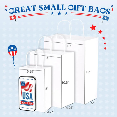 White Kraft Paper Gift Bags With Handles Bulk 5.25 X 3.75 X 8 Inches 1000 Pack Eco Friendly Recycled Paper For Small Business Made In USA
