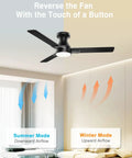 42 Inch Ceiling Fan With Lights 3 Blades Low Profile Flush Mount Black Finish Dope Remote And App Control 6 Color Temperatures