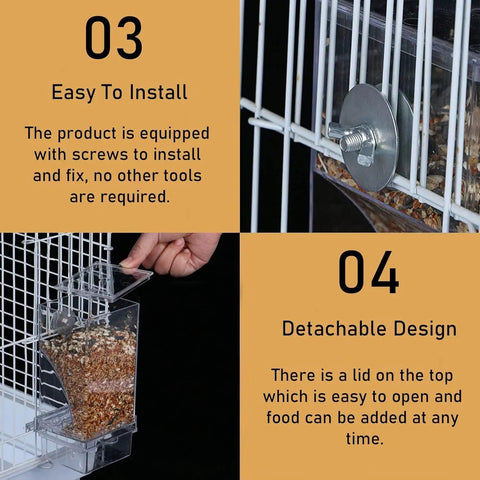 Two Piece Automatic Bird Feeder Kit With Clear Acrylic Hopper And Rock Solid Gravity Valve For Parakeets And Lovebirds easy to install with detachable lid.