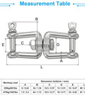 Measurement table for Double Shackle Swivel Hook M8 Working Load 475kg 1047lbs 304 Stainless Steel Jaw To Jaw Connector