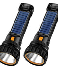 Go To Solar Powered Rechargeable 1000 Lumen LED Flashlight with Emergency Strobe Handheld Spotlight, 2 pack