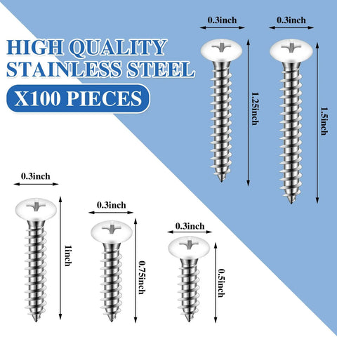 Built Tough Number 8 Pan Head Screws Self Tapping Stainless Steel Assorted Fastener Kit 100 Piece Set showing various screw sizes.