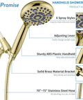 High Pressure Handheld Shower Head With Six Spray Settings Detachable Design 4.9 Inch Face Extra Long 70 Inch Hose