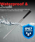 Digital Wireless Meat Thermometer With 820Ft Bluetooth Range And IP67 Waterproof Build in water demonstrating durability