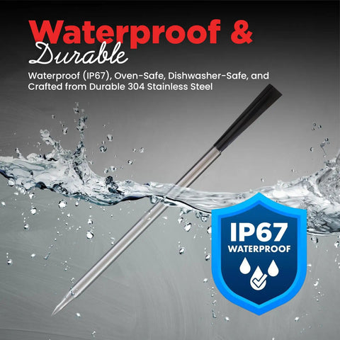 Digital Wireless Meat Thermometer With 820Ft Bluetooth Range And IP67 Waterproof Build in water demonstrating durability