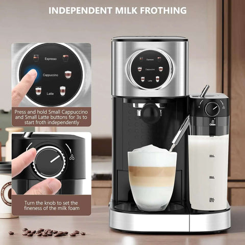 Barista-Grade 3-In-1 20 Bar Espresso Machine For Home Use With Dual Boiler And Automatic Milk Frother, Touchscreen Control.
