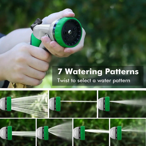 Heavy Duty Metal Garden Hose Nozzle With 7 Adjustable Spray Patterns High Pressure Hand Sprayer With Flow Control for versatile watering.