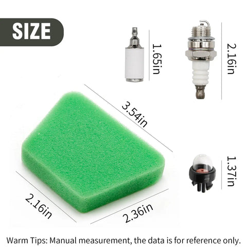 Two Size 2 Foot Fuel Line Hose Filter Kit With Primer Bulb And Spark Plug For Poulan Craftsman Chainsaw detailed dimensions