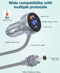 Premium 3 In 1 Car Power Hub Delivering Sweet 63W Dc Juice Alongside Blazing Pd Usb C And Qc3 Usb A Ports showing cigarette lighter plug and ports.