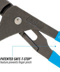Oil Filter And PVC Plier 209 with Adjustable Four Position Grip Nine Inch showing patented Safe-T-Stop feature in detail