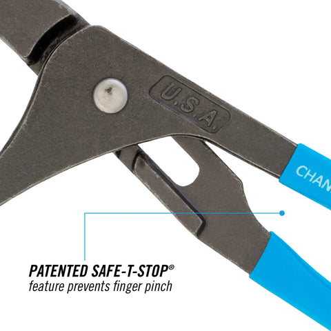 Oil Filter And PVC Plier 209 with Adjustable Four Position Grip Nine Inch showing patented Safe-T-Stop feature in detail
