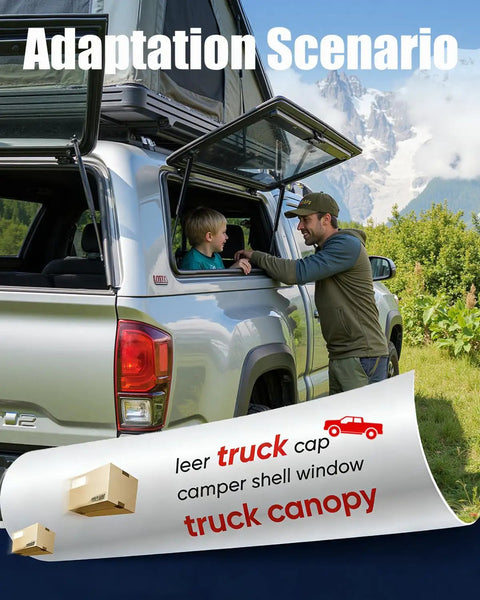 16 Inch 38 Lb Gas Struts Direct Replacement for Truck Cap Camper Shell with open rear window installation view