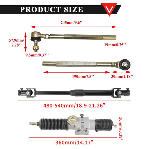 Go Kart Steering Wheel Kit With 360mm Rack Pinion Adjustable Shaft And Tie Rod Ends for 50cc to 110cc visible product size