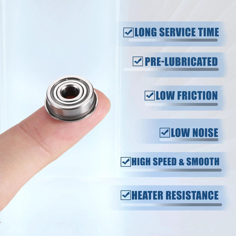 5x14x5mm Deep Groove Ball Bearing Flanged Shield F605ZZ Double Metal Shield 10 Pack on finger, low noise bearing