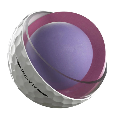 Cutaway view of Pro V1X High Numbers Golf Balls For Max Distance And Higher Flight Featuring Dual Core Tech