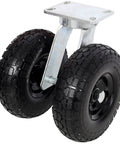 10 Inch Dual Flat Free Swivel Caster Ready To Roll Built Tough For Rough Floors 660 Lb Heavy Load Capacity PU Foam Wheel With Roller Bearing Zinc Plated Industrial Swivel Wheel For Fragile Equipment Transport, dual-wheel view