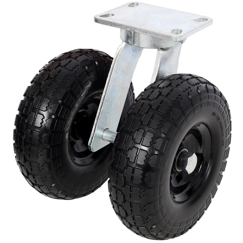 10 Inch Dual Flat Free Swivel Caster Ready To Roll Built Tough For Rough Floors 660 Lb Heavy Load Capacity PU Foam Wheel With Roller Bearing Zinc Plated Industrial Swivel Wheel For Fragile Equipment Transport, dual-wheel view