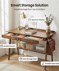 47 Inch Solid Wood Writing Desk With Warm Walnut Finish, double drawers, spacious desktop, ideal for home office use.