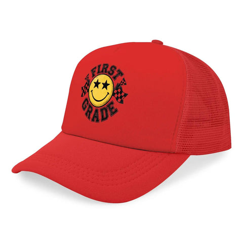 Too Cool For 1st Grade Funny Hat Red Unisex Tennis Trucker Cap For Women Men Adjustable Buckle Back Breathable All Day Outdoor Style