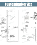 Diagram of Rainfall Shower System With 8 Inch Polished Chrome Shower Head, Tub Filler, Handheld Sprayer dimensions