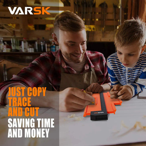 Father and son using Contour Gauge With Dual LED Lights 5 Inch Plus 10 Inch Copy Tool For Woodworking And DIY Projects