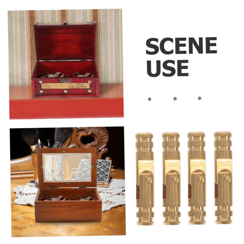 Open jewelry boxes showcasing Brass Barrel Hidden Hinges For Jewelry Box And Keepsake Cabinet beside four brass hinges.