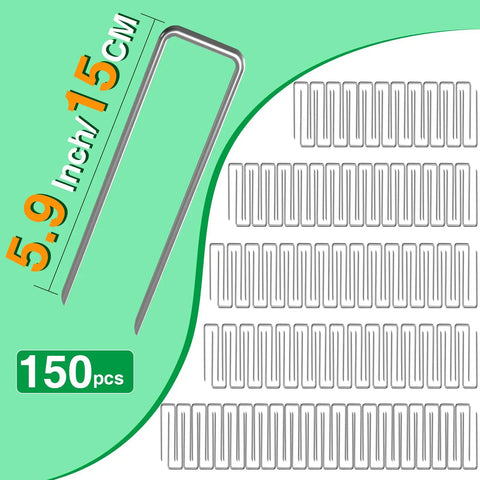 150 spiral spikes for 1.5 Inch Landscape Edging Kit With 100 Feet Total No Dig Lawn Border, 5.9 inch length, shown on green background