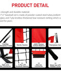 Close-up details of 7 By 7 Foot Baseball And Softball Practice Net With Stable Bow Frame and Heavy Duty Mesh Strike Zone Target.