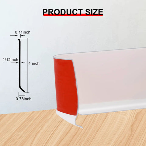 Peel And Stick Vinyl Baseboard Molding Trim For Walls, Self Adhesive Wall Base Cove Trim, 4 Inch Wide, product size diagram