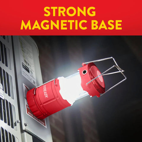 Three Pack LED Camping Lanterns Collapsible Lights For Tents And Outdoors mounted on metal with magnetic base
