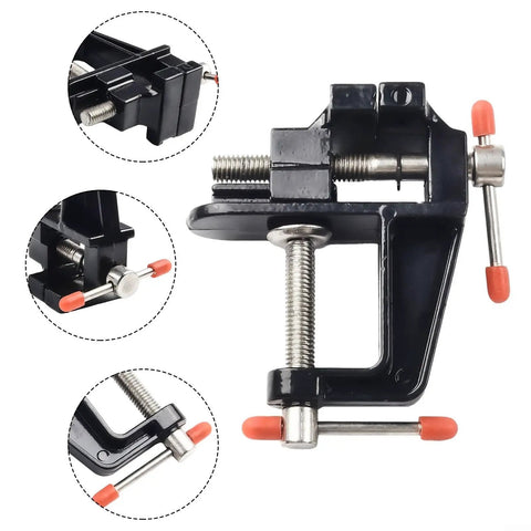 Handy Space Saving Mini Bench Vise with cast aluminum body, steel screw and handle, lightweight for DIY projects and hobbyists.