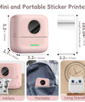 No Sweat Portable Mini Sticker Printer And Slick Inkless Thermal Maker With Effortless Bluetooth Sync For Quick Journaling Labels, showing dimensions and inkless feature.
