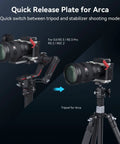 Quick release plate for Arca system on tripod and gimbal showcasing easy transitions for Sony A7C II and A7CR.